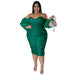 Color-blackish green-Plus Size Sexy Sequ Dress Tube Top Mesh Solid Color Evening Dress Tight Sexy Hip-Fancey Boutique