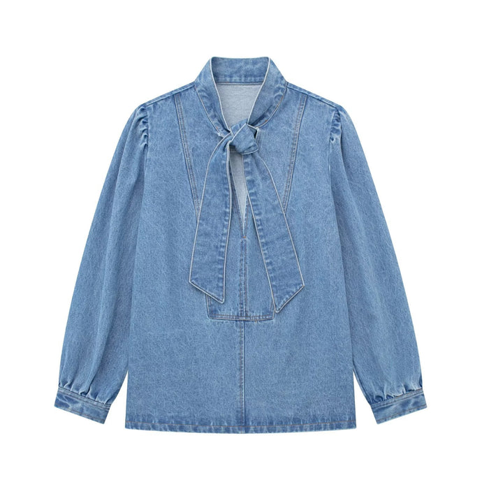 Color-Shirt-Spring Bowknot Decoration Denim Shirt Denim Cape Skirt Jeans Set-Fancey Boutique