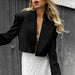 Slim Fit Retro Black White Striped All Matching Short Blazer Autumn Arrival Cardigan-Stripe-Fancey Boutique