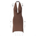 Women Clothing Summer Solid Color Sexy Deep V Plunge Hollow Out Cutout Backless Sleeveless Halter Sheath Dress Women-Brown-Fancey Boutique