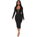 Color-Black-Women Clothing Autumn Winter Short Top Tied Lotus Leaf Longguette Slim Fit Sexy Suit-Fancey Boutique