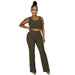 Color-Army Green-Summer Women Clothing High Elastic Sunken Stripe Sleeveless Solid Color Blouse Pants-Fancey Boutique