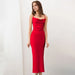 Color-Red-Spring Satin Little Red Dress Swing Collar Strap Fishtail Dress Chic-Fancey Boutique