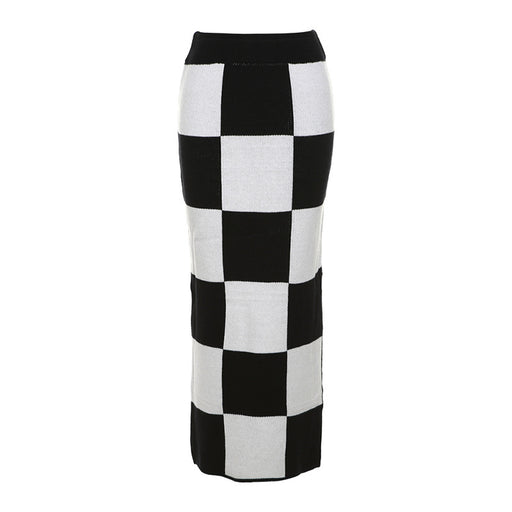 Color-Black-Fall Women Clothing High Waist Slim Fit Slit Hip Wrapped Chessboard Plaid Skirt for Women-Fancey Boutique