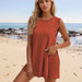 Color-Red-Summer Loose Casual Round Neck Vest Shorts Women Suit Women-Fancey Boutique