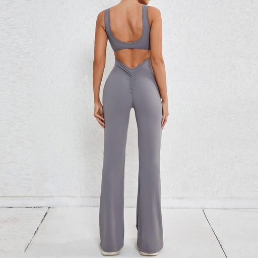 Color-Dark Grey-Autumn Sand Hollow Out Cutout Beauty Back One Piece Peach Hip Lifting Sport Workout Clothes Micro Pull Yoga Jumpsuit Jumpsuit-Fancey Boutique