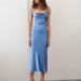 Color-Blue-Spring Satin Little Red Dress Swing Collar Strap Fishtail Dress Chic-Fancey Boutique