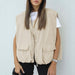 Autumn Winter Women Clothing Loose Street Sleeveless Profile Cardigan Vest Coat-Apricot-Fancey Boutique