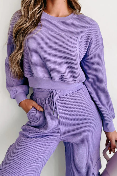 Color-Violet-Suit-Autumn Winter Waffle Simple Solid Color Short Casual Wide Leg Trousers Casual Suit-Fancey Boutique