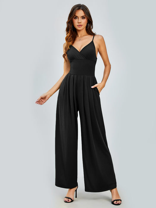 Color-Black-Women Clothes Solid Color Casual Sexy Sling Backless High Waist Slimming Straight Pants Set-Fancey Boutique