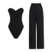 Color-Black-Dark Design Pants Suit Spring Tube Top Short Vest High Waist Solid Color Wide Leg Trousers-Fancey Boutique