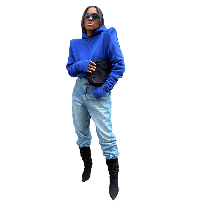 Color-Blue-Women Clothing Winter Casual Wild Solid Color Simple Hooded Sweatshirts-Fancey Boutique