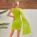 Color-Green Tube Top Pearl Dress Dinner Single Sleeve Long Sleeve Bandage Miniskirt-Fancey Boutique