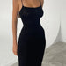 Mid Length Tight Knitted Dress Summer Sexy Slit Camisole Dress-Black-Fancey Boutique