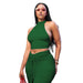 Color-Green-Summer Women Clothing Solid Color round Neck Cropped Backless Top Drawstring Mid Length Dress Set-Fancey Boutique