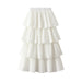 Color-White-Wooden Ear Stitching Pleated Big Hem Skirt Women's Summer Mid Length Tiered Dress-Fancey Boutique