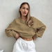 Fall Loose Fashionable Knitted Small Stand Up Collar Puff Sleeve Brown Niche Top All Matching Women Sweater-Khaki-Fancey Boutique