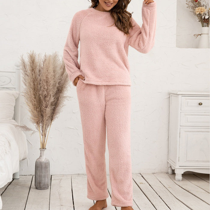 Color-Pink-Plush Hooded Sweater Set Loose Casual Homewear Double-Sided Plush Two-Piece Set for Women Plus Size-Fancey Boutique