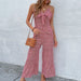 Color-Burgundy-Summer Slim Strap Red Wide Leg Jumpsuit-Fancey Boutique