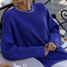 Solid Color round Neck Sweater Spring Autumn Loose Sweater Pullover Sweater for Women-Blue-Fancey Boutique