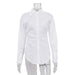 Color-White-Autumn Pure Cotton All-Matching Long Sleeve Collared Women Shirt Casual Waist Tight Slimming Slim Fit White Shirt-Fancey Boutique