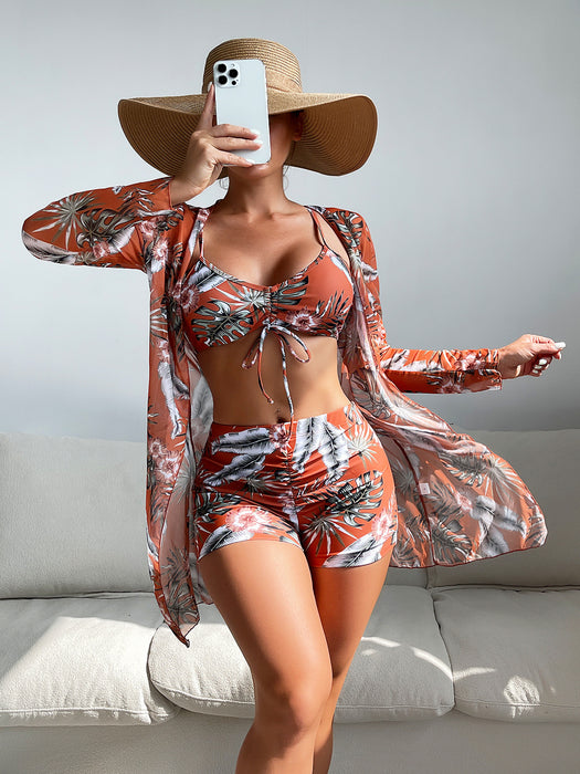 Color-Pattern 19-Swimsuit Women Split Three Piece Suit High Waist Long Sleeves Blouse Internet Celebrity Drawstring Suit-Fancey Boutique
