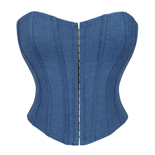 Blue Color Denim Single-Breasted Women's Tube Top Breasts Support Push up Court Body Shaping Top-Fancey Boutique