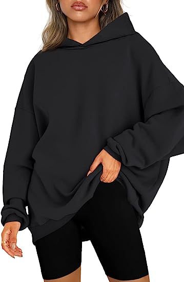 Color-Black-Women Clothing Hooded Pullover Oversized Loose Casual Brushed Hoody-Fancey Boutique