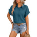Color-Blue-Spring Summer Women Drop Shoulder Loose Short Sleeve Casual Shirt Women-Fancey Boutique