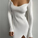 Long Sleeve High Split Length Sweater Tight Sexy Thread Knitted Bottoming Thickening Autumn Winter Dress Women-White-Fancey Boutique