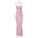 Printed Sexy Wrapped Chest Halter Slim Fit Dress-Pink-Fancey Boutique