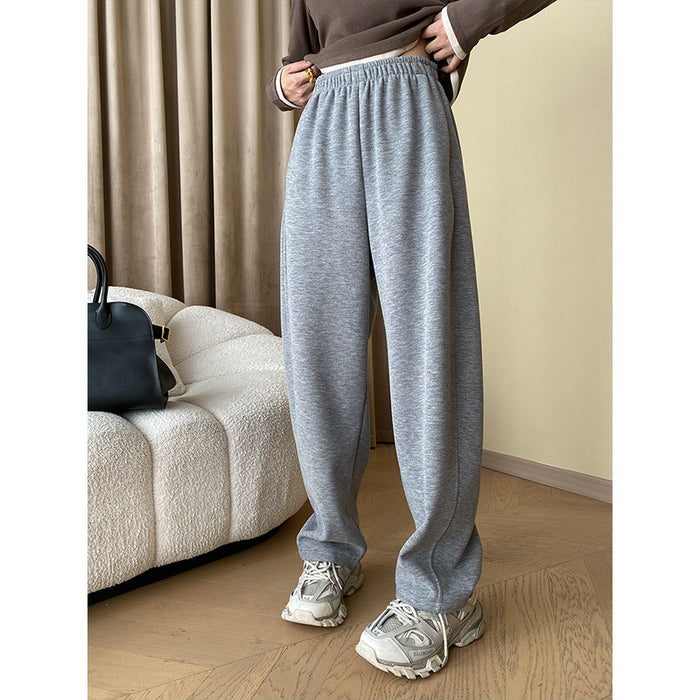 Color-Gray-Cutting Machete Version Thick Fleece Wide Leg Casual Sports Pants-Fancey Boutique