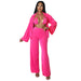 Color-Pink-Plus Size Women Clothes Nightclub Sexy Cropped Outfit Cardigan Bell Sleeve Casual Three-Piece Suit-Fancey Boutique