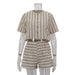 Women Clothing Short Sleeve Striped Shirt Shorts Suit Loose Breathable Two Piece Set-Apricot-Fancey Boutique