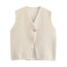 Women French Gold Thread Blended Leaf Buckle Sleeveless Double Sided Cotton Knitted Vest-White-Fancey Boutique