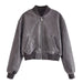 Color-Grey-Autumn Women Clothing Washed Faux Leather Cotton Jacket Coat-Fancey Boutique