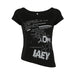 Dark Letter Graphic Printed Shoulder Loose Cool Short Sleeve Millennium Sexy Niche Street Sexy Backless T shirt-Black-Fancey Boutique