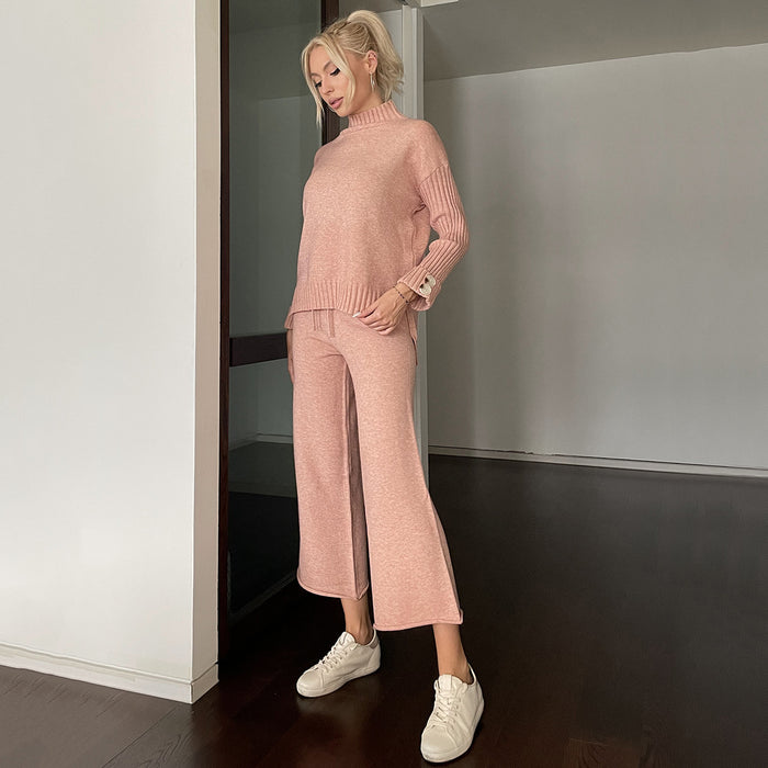 Women Clothing Autumn Winter Sweater Half Turtleneck Soft Sweater Two Pieces-Pink-Fancey Boutique