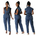 Tight Waist Slim Elastic Washing Denim Jumpsuit Straight Loose Jumpsuit-Navy Blue-Fancey Boutique