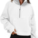 Color-White-Women Clothing Half Zipper Short Stand Collar Thumb Hole Brushed Hoody-Fancey Boutique