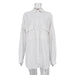 Fall Lapels Long Sleeve Striped Shacket Loose Casual Shirt for Women-White-Fancey Boutique