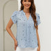 Color-Light Blue-Chic Women Clothing Summer V neck Love Petal Sleeve Shirt Blouse-Fancey Boutique