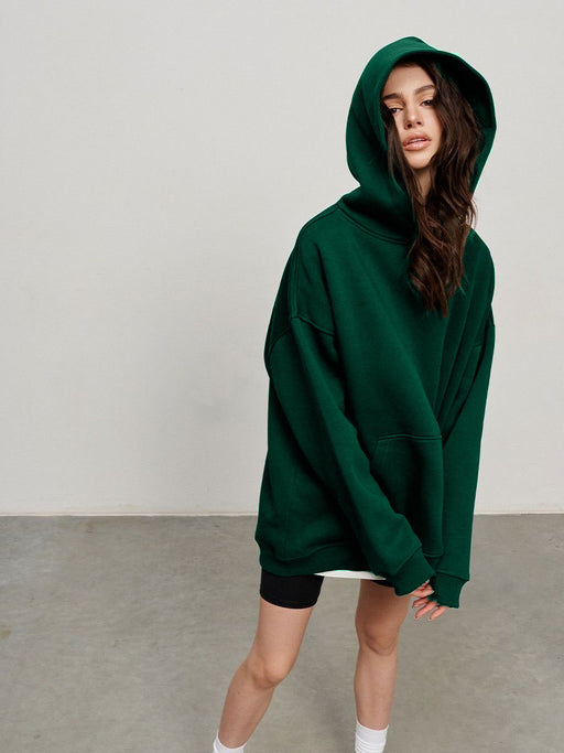 Hoodie Autumn Winter Street Boyfriend Polar Fleece Loose Pockets Hooded Sweater-Blackish Green-Fancey Boutique