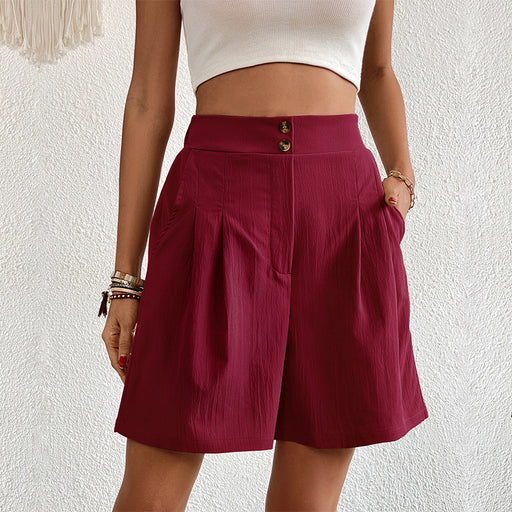 Color-Burgundy-Summer Women Clothing Solid Color High Waisted Shorts Women Summer-Fancey Boutique