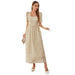 Color-Apricot-Apricot Dress Short Sleeve High Waist A Line U Collar Embroidered Long Dress-Fancey Boutique