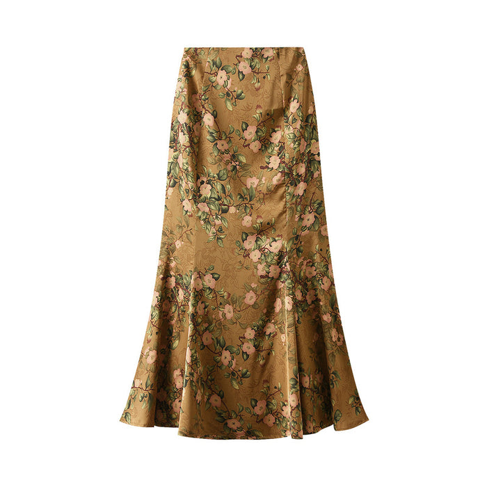 Women Skirt Summer Vintage Printed Fishtail Skirt High Waist Slim Slimming Mid Length Hip Wrapping Skirt-Fancey Boutique