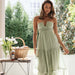 Color-Green-Women V neck Brace Long Stitching Dress Elegant Shoulder Baring Sleeveless-Fancey Boutique