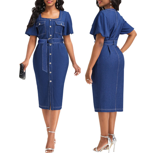 Color-Blue-Sexy Women Wear Stitching Denim Dress-Fancey Boutique