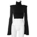 Color-Black-Women Clothing Autumn Winter Solid Color Pile Collar Flared Sleeves Sexy Top-Fancey Boutique