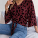 Color-Burgundy-Spring Summer Casual Leopard Print Self Tie Chiffon Shirt Top Women Clothing-Fancey Boutique